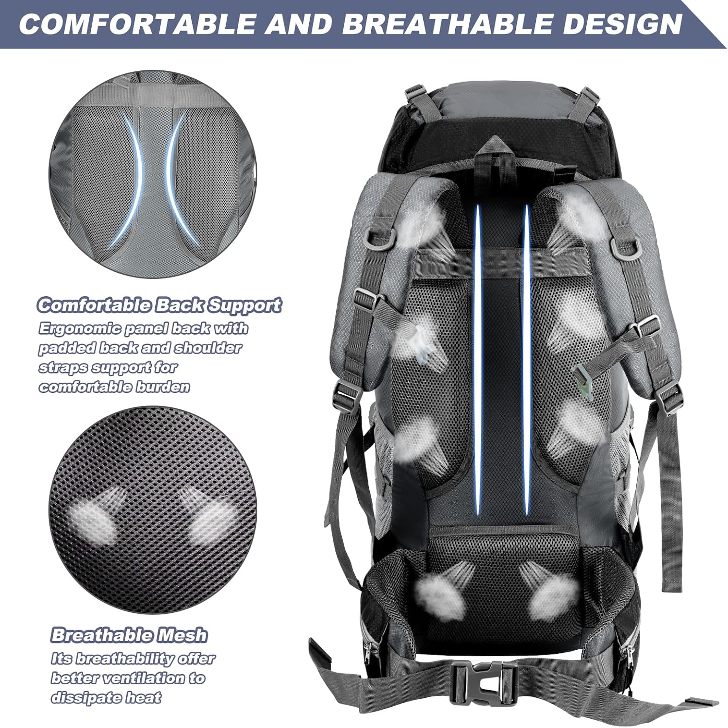 Hiking Backpacks 70L Camping Backpacking Packs for Men Women Lightweight Outdoor for Mountaineering Traveling, No