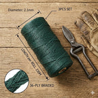 3 Pack Garden Twine, 36 Strands Nylon Twine 2.1mm Thick 754ft Green Mason Line, Heavy Duty Twisted Nylon Rope for