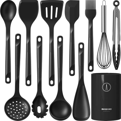 Silicone Cooking Utensils Set - 600°F Heat Resistant, Nonstick Kitchen Utensil Set with Spatulas, Spoons, Whisk