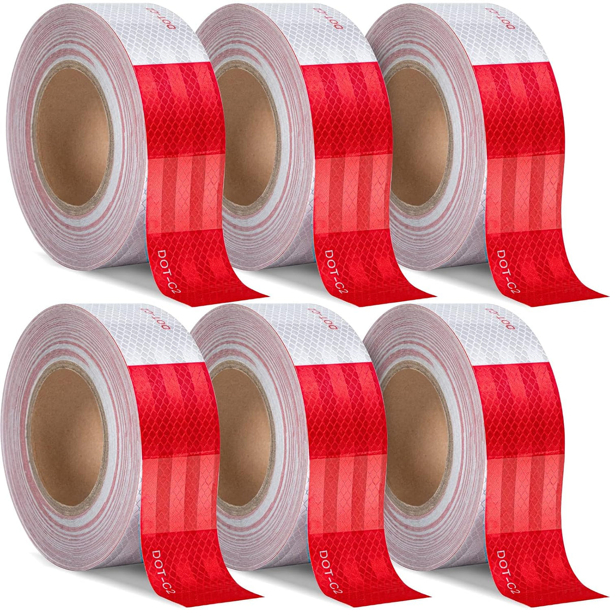 6 Roll DOT C2 Reflective Tape 2 Inch x 100 FT Red White Conspicuity Tape