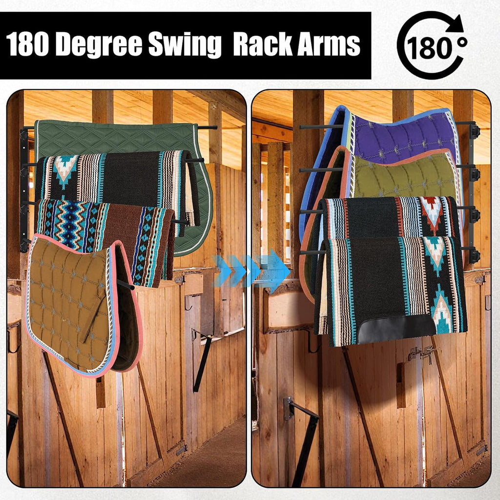 Saddle Pad Rack 4 Bar Wall Mount, Horse Blanket Holder 180 Degree Swing Rack Arms Saddle Rack Wall Mount for English