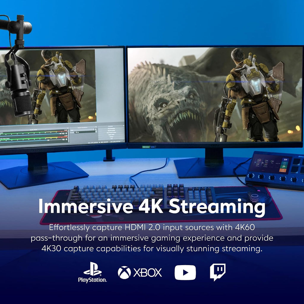 HDMI Capture Card for Streaming and Video Gaming, 4K60 Pass-Through with Ultra-Low Latency on PS5, PS4 Pro, Xbox