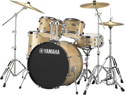 Rydeen 5-Piece Drum Set With 22" Bass Drum, Floor Tom, 2 Toms With Ball Clamp And Wood Snare Drum, Champagne Glitter