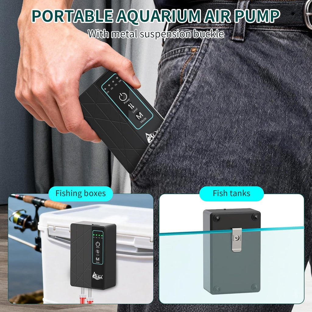 30GPH USB Rechargeable Aquarium Air Pump, Silent Flow Oxygen Aerator