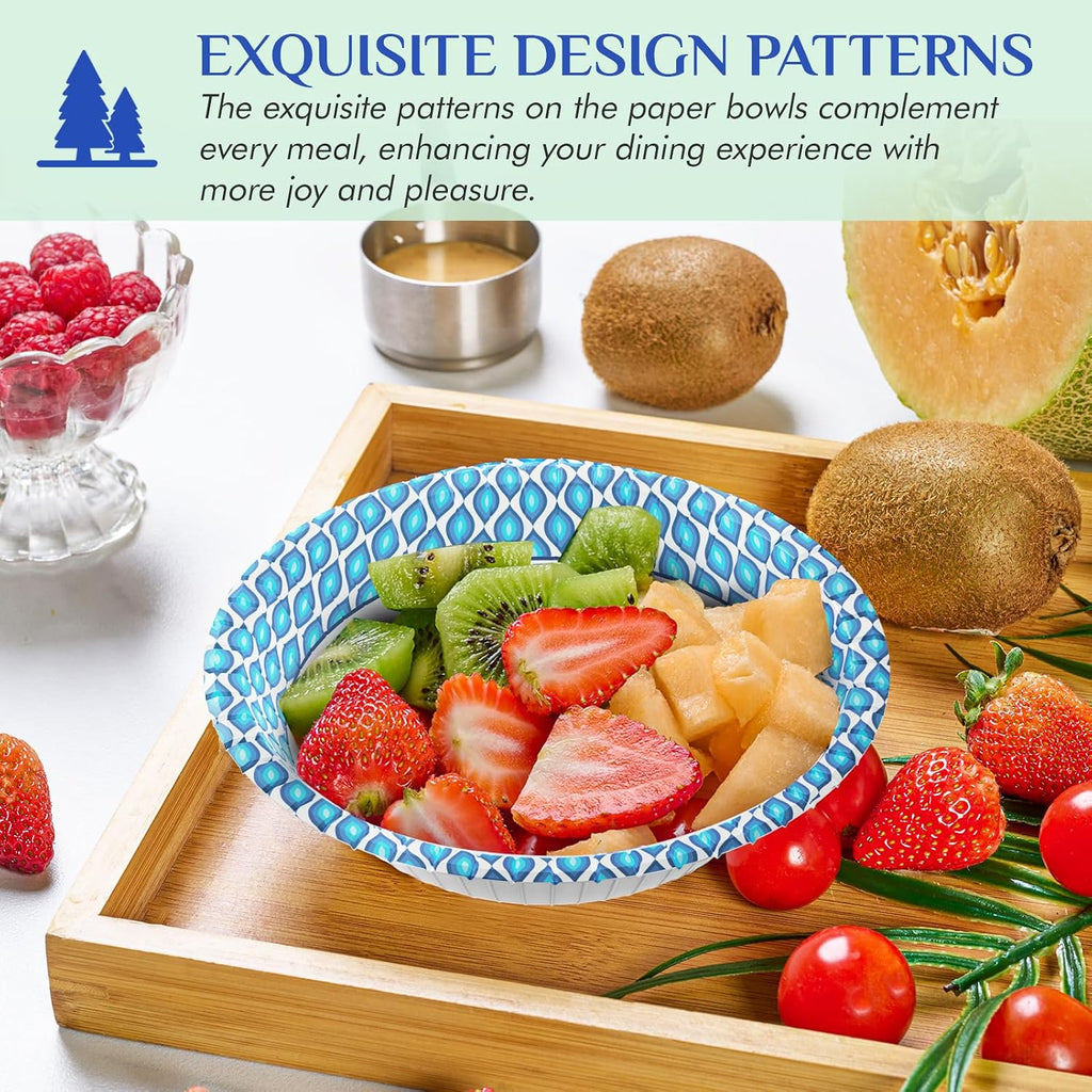 10 oz Paper Bowls, 300 Count Printed Disposable Small Bowls Bulk