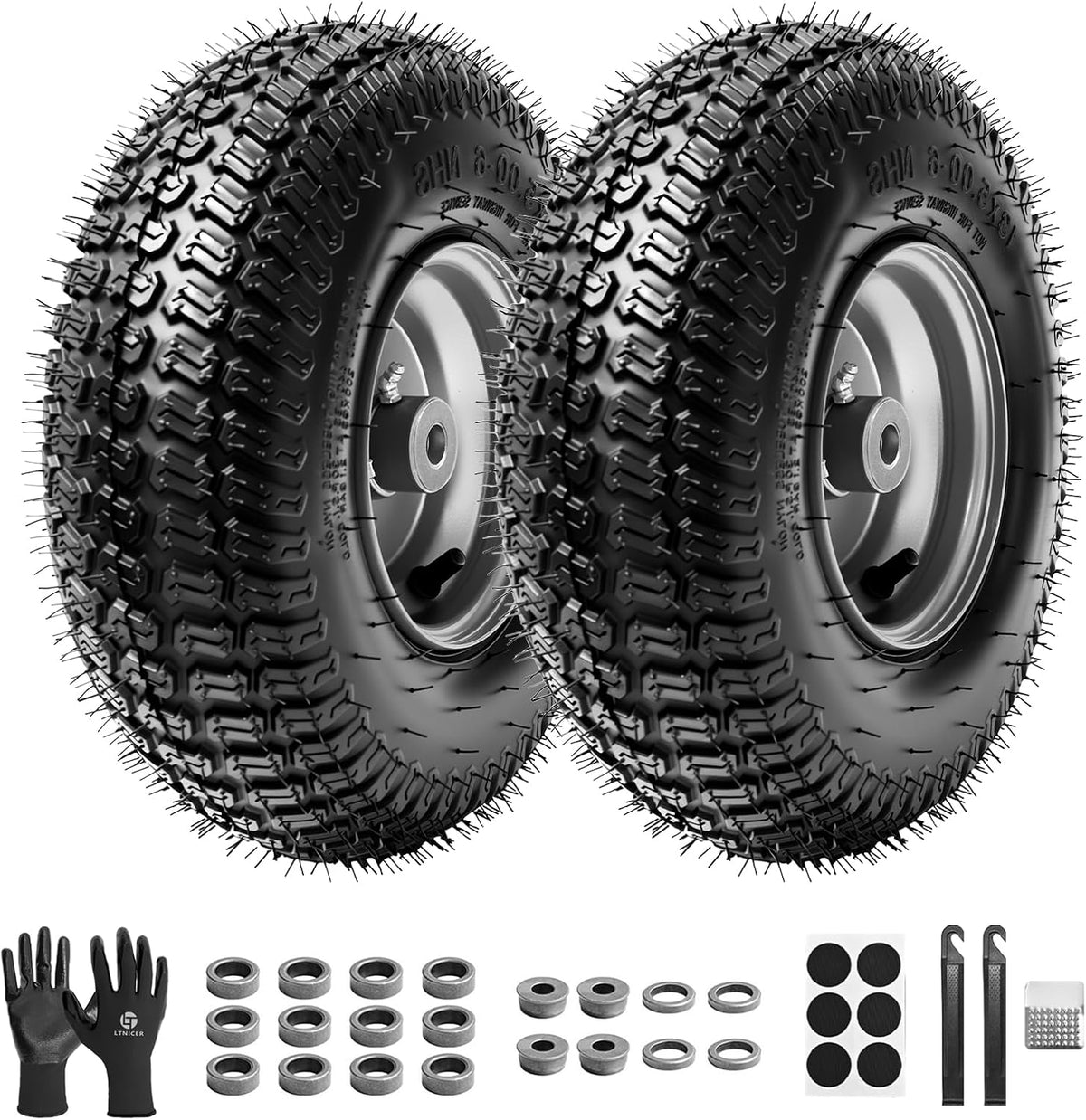 13x5.00-6 Rubber Lawn Mower Tire and Wheel, 4-Ply Tubeless Pneumatic Front Tires Replacement Riding Lawn Mowers &