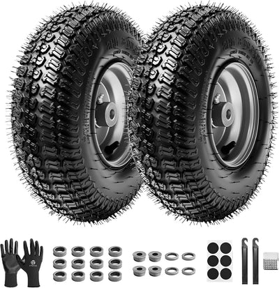 13x5.00-6 Rubber Lawn Mower Tire and Wheel, 4-Ply Tubeless Pneumatic Front Tires Replacement Riding Lawn Mowers &