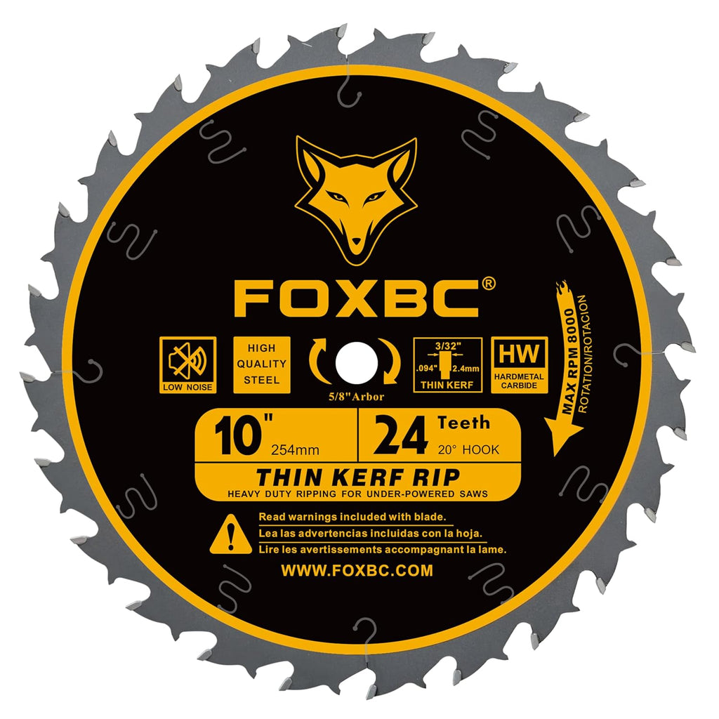 10-Inch Flat Tooth Ripping Table Saw Blade for Wood Cutting, 24-Tooth, Thin Kerf with 5/8-Inch Arbor
