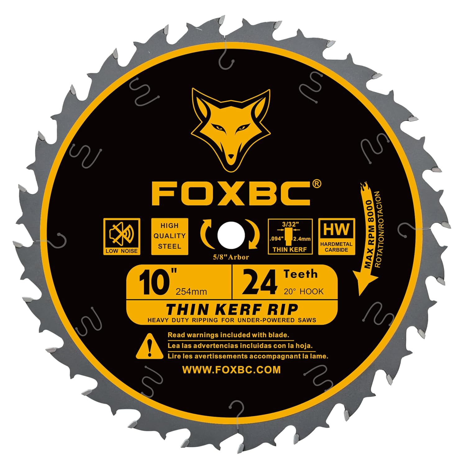 10-Inch Flat Tooth Ripping Table Saw Blade for Wood Cutting, 24-Tooth, Thin Kerf with 5/8-Inch Arbor