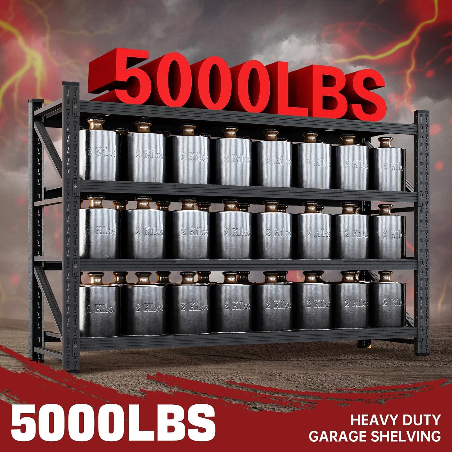 5000LBS Storage Shelves,71" W Garage Shelving Heavy Duty Metal Adjustable Garage Shelves, Shelving Units Industrial