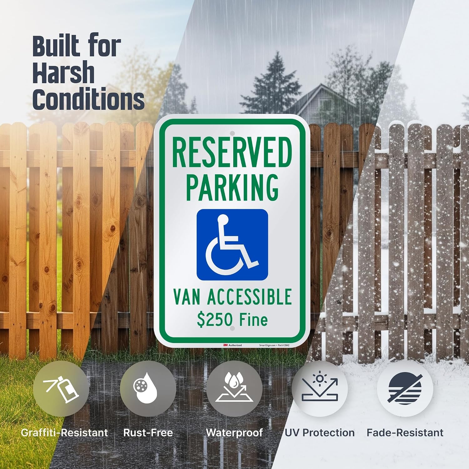 "Reserved Parking - Van Accessible, $250 Fine" Handicap Parking Sign | 12" x 18" 3M Engineer Grade Reflective Aluminum