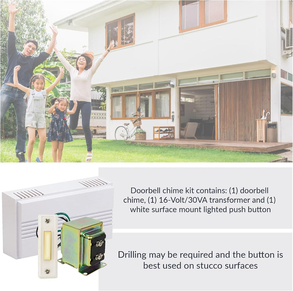 Hardwired Chime Kit with 16-Volt/30VA Transformer and Surface-Mount White Button
