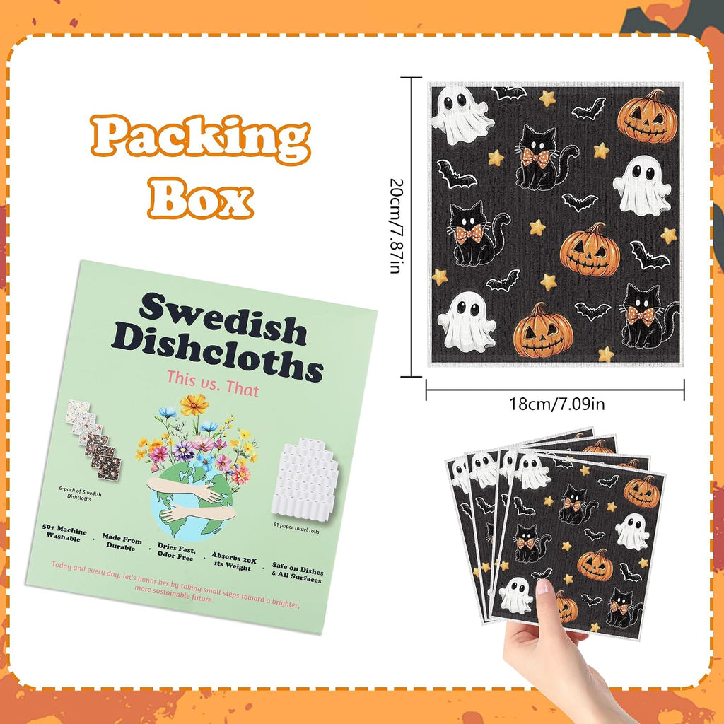 Halloween Swedish Dishcloths for Kitchen 6 Pack