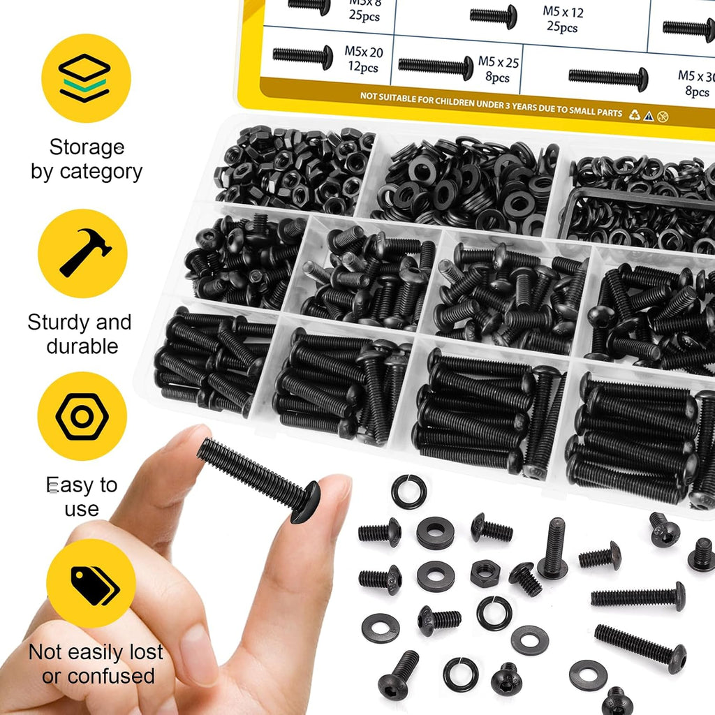 380PCS M5 Hex Button Head Screw Assortment Kit M5x8/12/16/20/25/30 mm