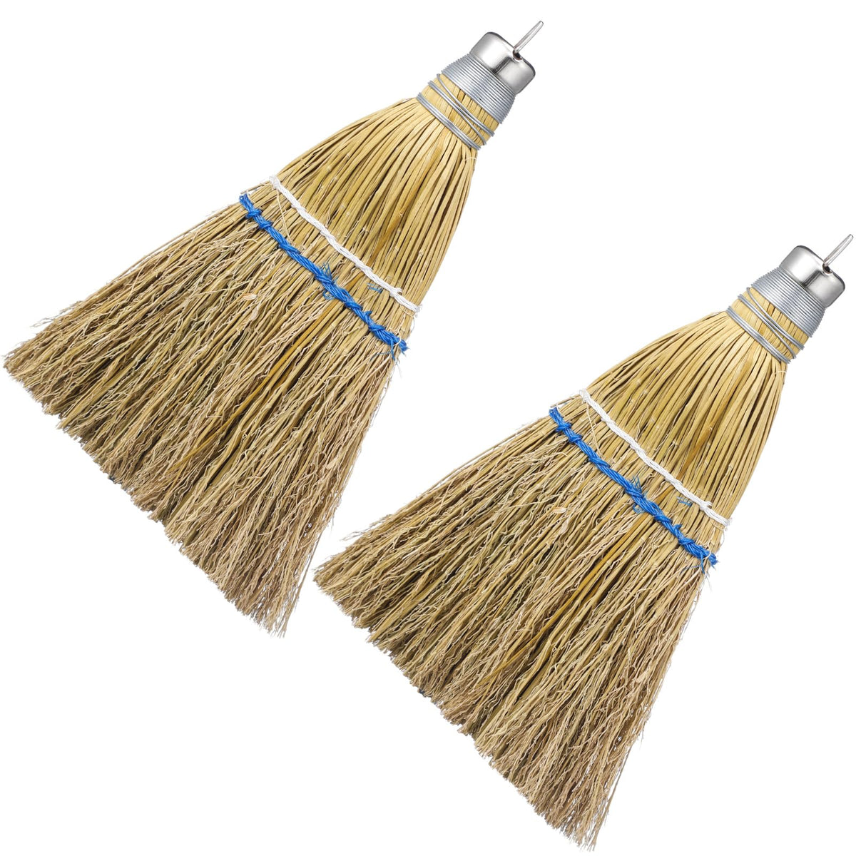2 Pcs 12" Hand Held Whisk Broom Corn Straw with Metal Hanger