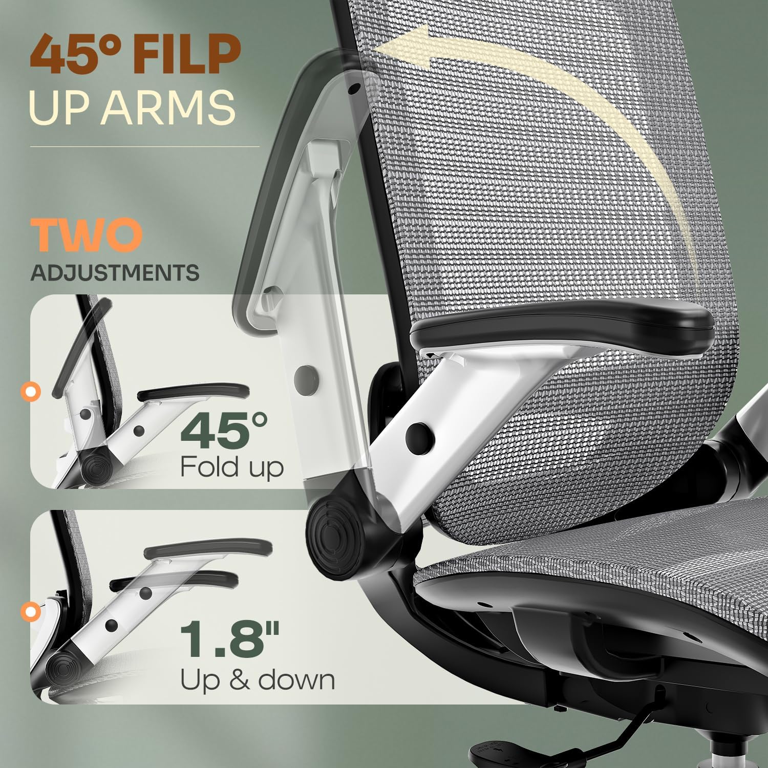Ergonomic Office Chair, High Back Home Desk Chair with Headrest, Flip-Up Arms, 90-120° Tilt Lock and Wide Cushion
