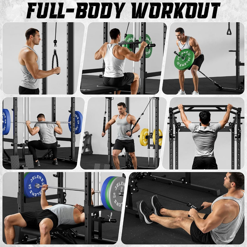 C12 Power Rack, 2000LBS Squat Rack with Cable Crossover System, Workout Cage with More Training Attachments for Home Gym