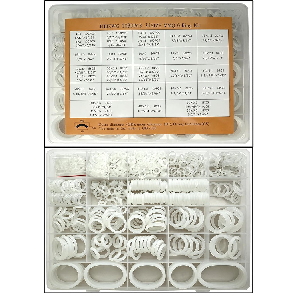 1030PCS Silicone Rubber O-Ring Assortment Kit in 31 Sizes
