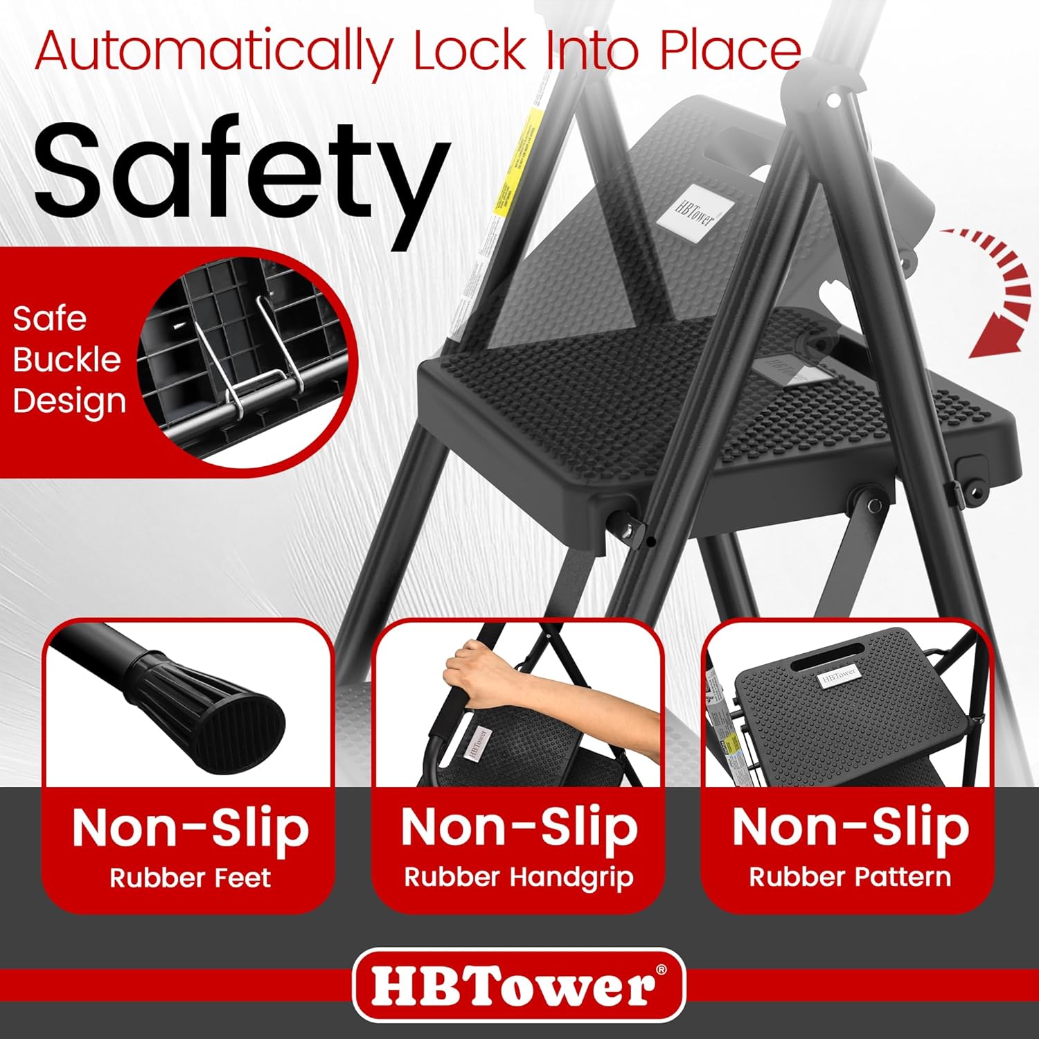 Step Ladder, Folding Step Stool with Wide Anti-Slip Pedal, Sturdy Steel Ladder, Convenient Handrail, Lightweight