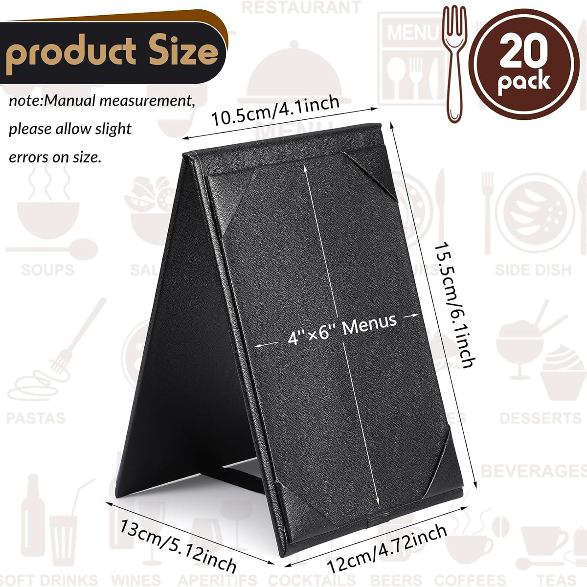 20 Pack Leather Table Tents Double Sided Menu Holders, 4 x 6 Inch