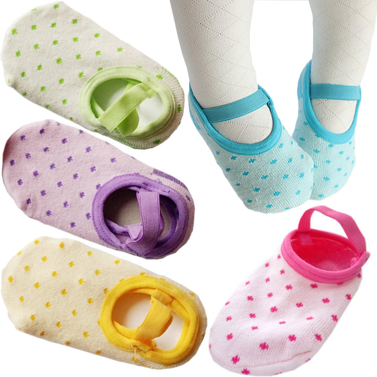 Baby Toddler Girls Socks Gift: 6 Pairs Non-Slip Grip Ankle Mary Jane Socks For 12-30 Months