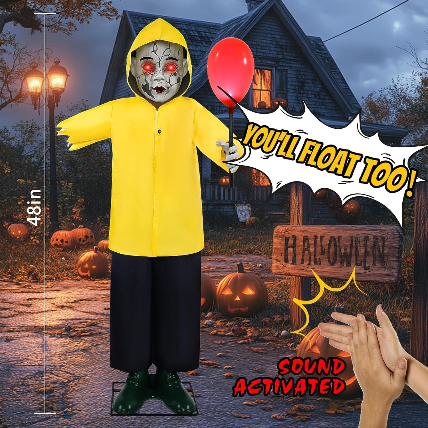 Halloween Animatronics Decorations 4FT Life Size Animated Props | with Creepy Sound Activated Sensor Glowing Balloon