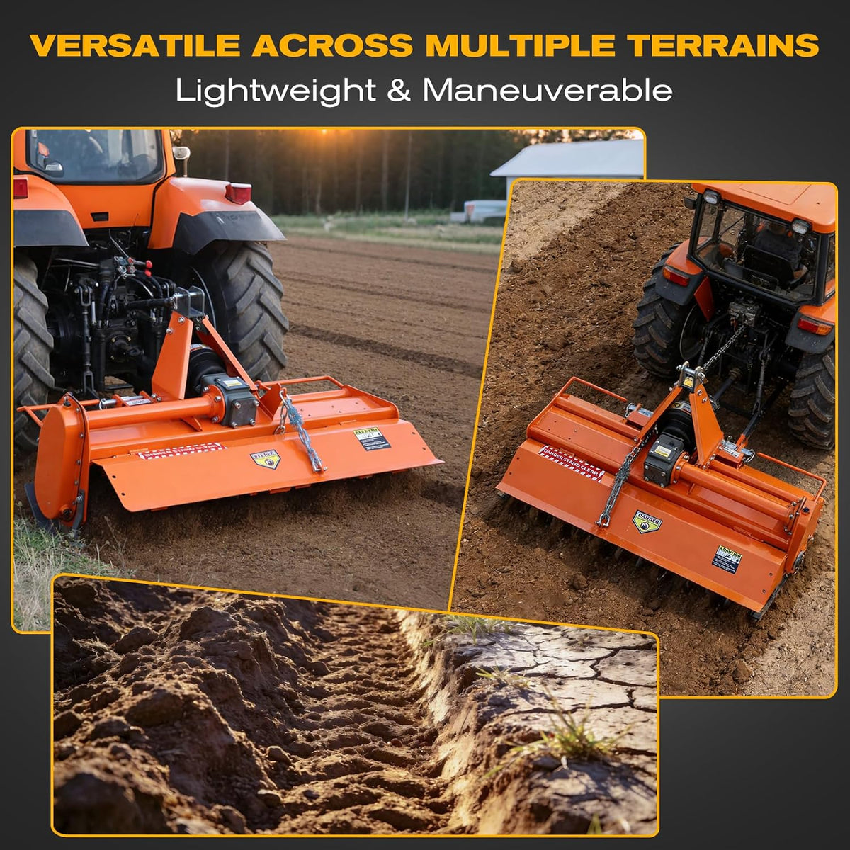 49" Rotary Tiller Attachment for Cat 1 Tractors | 3-Point Hitch, 540RPM Driven Cultivator with Replaceable L-Shaped
