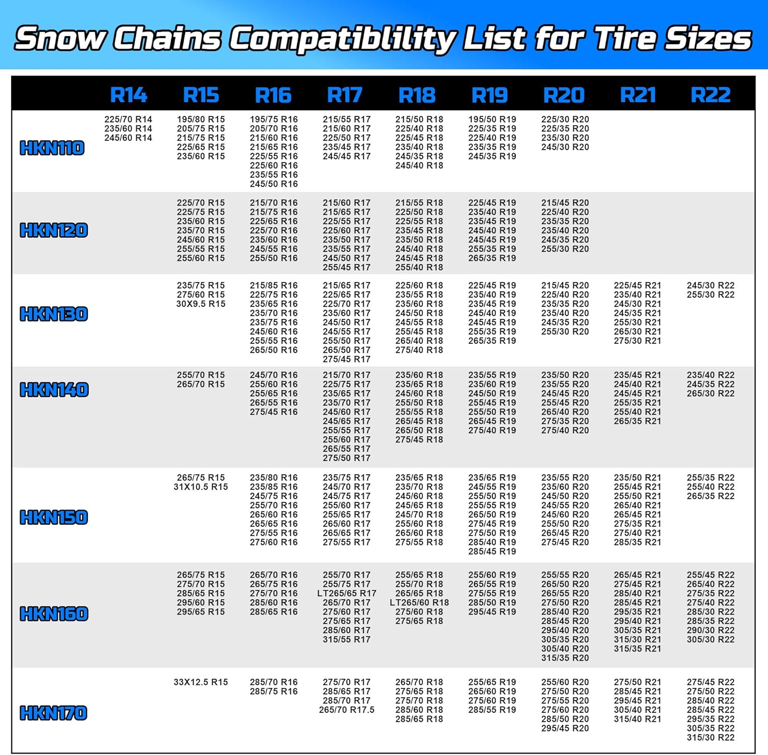 Auto Tightening Snow Chains Tire Chains Quick Easy Installation HKN120 Set of 2 for Cars SUV Pickup Trucks RV 215 225
