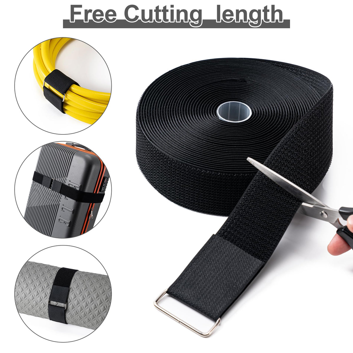 2" x16Ft Hook and Loop Straps with 12 Metal Buckles，Black