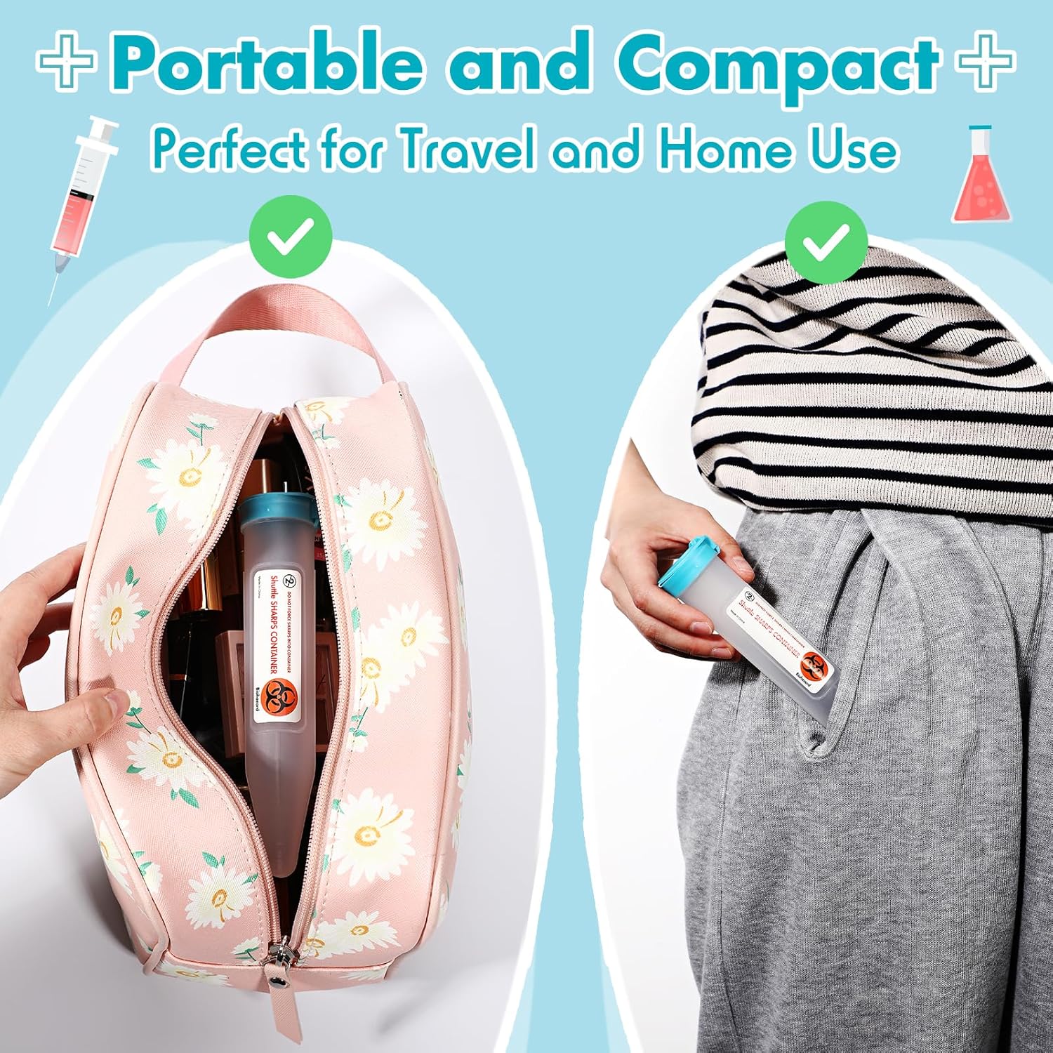 6 Count Portable Sharps Container Small Needle Disposal Containers with Locking Lid for Home and Travel Use Puncture