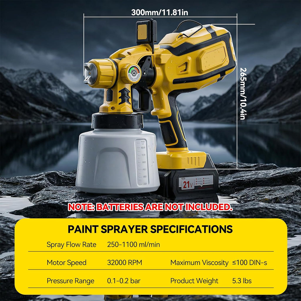 Cordless Paint Sprayer with LED Light, HVLP Spray Compatible with DEWALT 20V Battery, 1400ml Container, 4 Brass