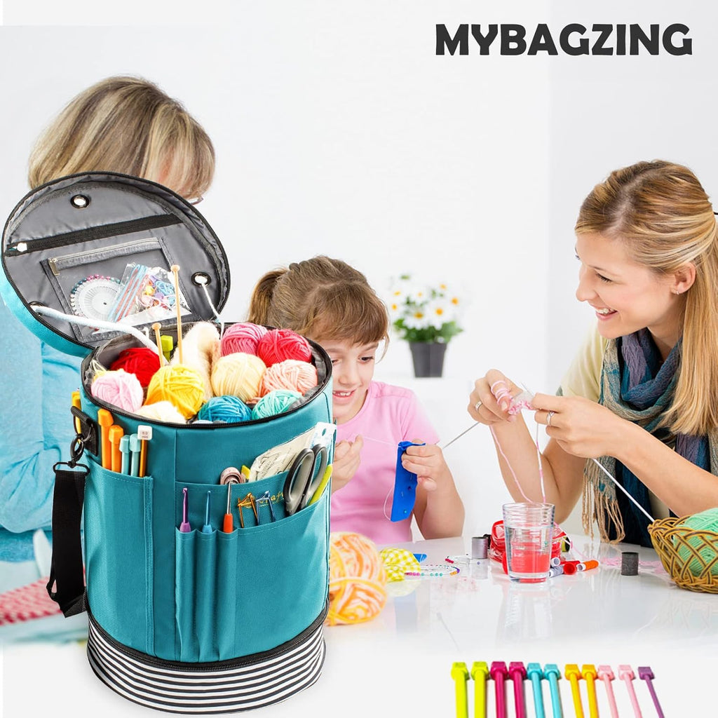 Expandable Yarn Storage Organizer, Crochet Bag & Yarn Tote with Zipper Closure, Yarn Holder for Crocheting and