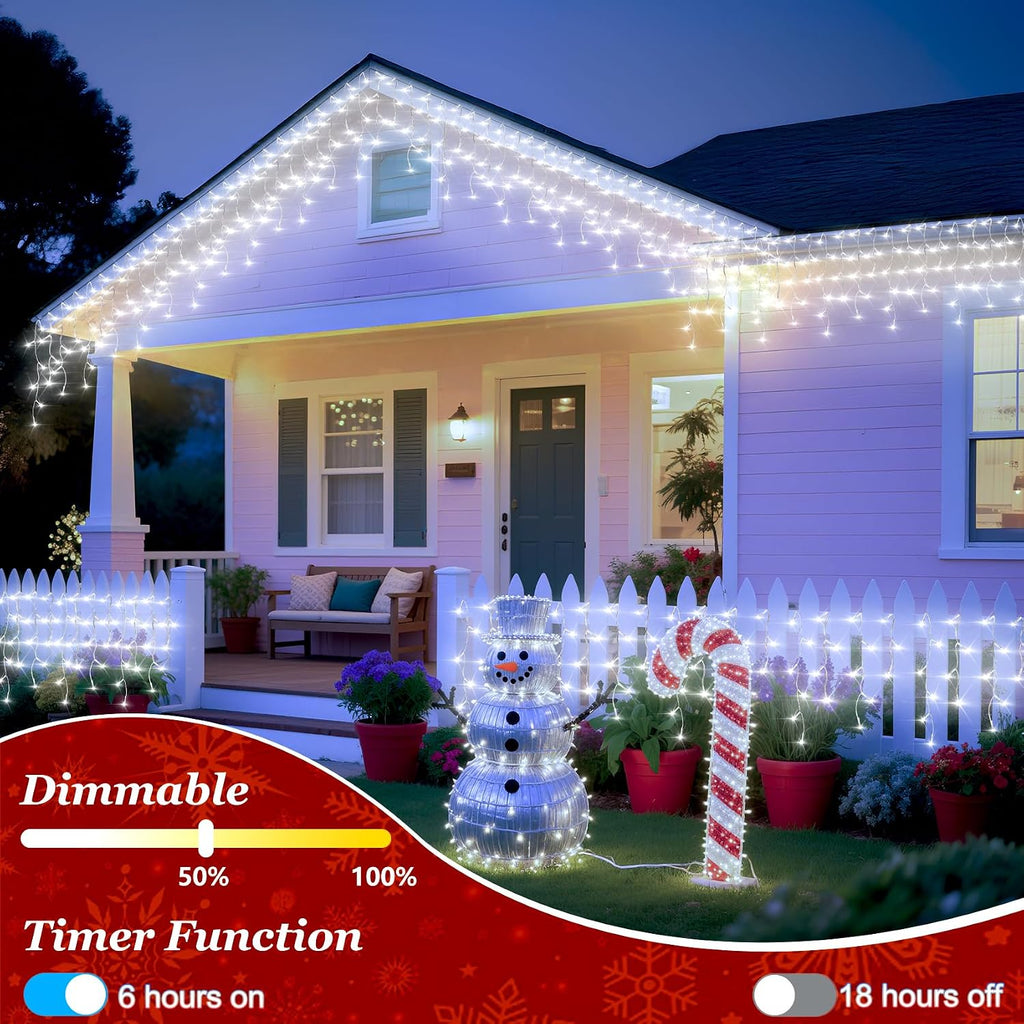 Christmas Icicle Lights Outdoor 66FT 670 LED Drops Cool White | Dimmable, 12 Light Styles, Memory Timer, Waterproof