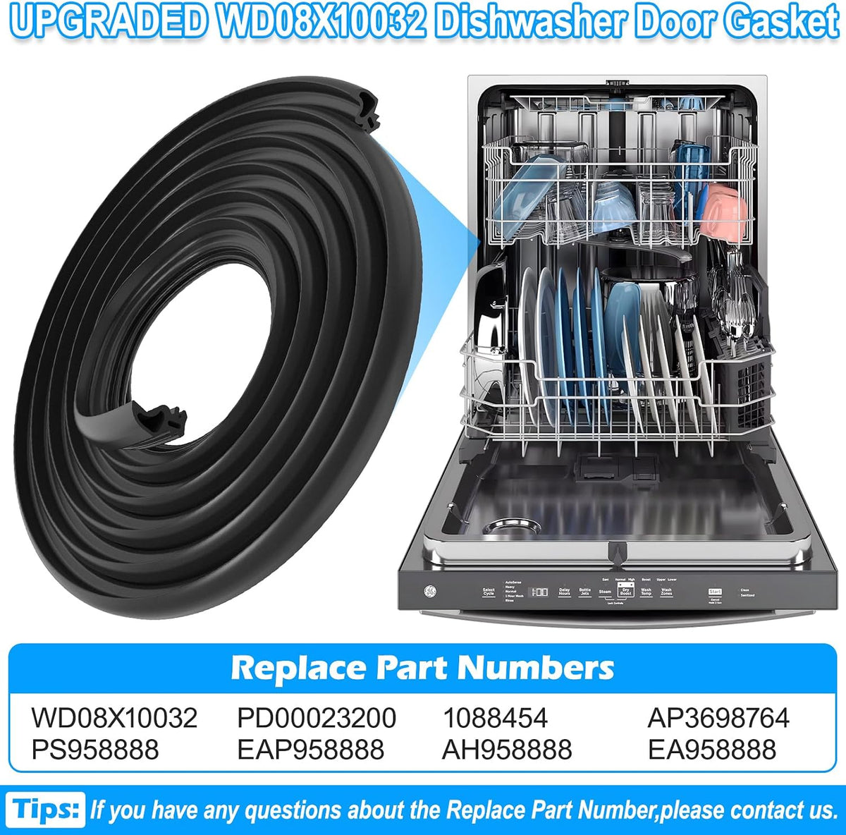 UPGRADED WD08X10032 Dishwasher Gasket Door Seal Compatible with GE Dishwasher Parts WD08X10032 ZBD6880K10SS GDWT368V55SS PD00023200 AP369876 1088454 General Electric GE Dishwasher Tub Gasket Door Seal