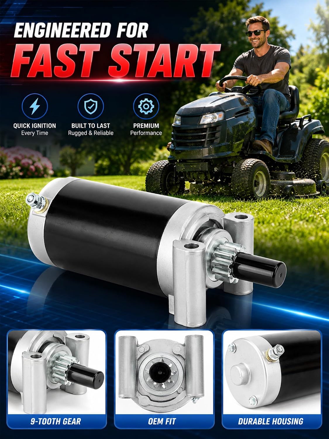 Kohler 7000 Series Motor Starter 1999-1140051 Fit Cub Cadet Courage XT1 XT2 ZT1 LT1045 LT1050 GT1554 LTX-1050 LTX-1046 RZT-50 20HP 22HP 24HP 25HP 26HP SV735 KT735 KT740 KT745 Bad Boy 3209808