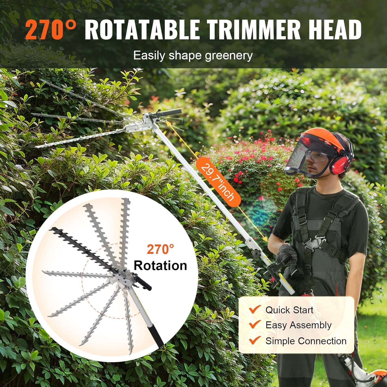 43cc 6-in-1 Multi-Functional Trimming Tool, Hedge Trimmer, Weed Eater, String Trimmer, Brush Cutter, Edger, Pole Saw