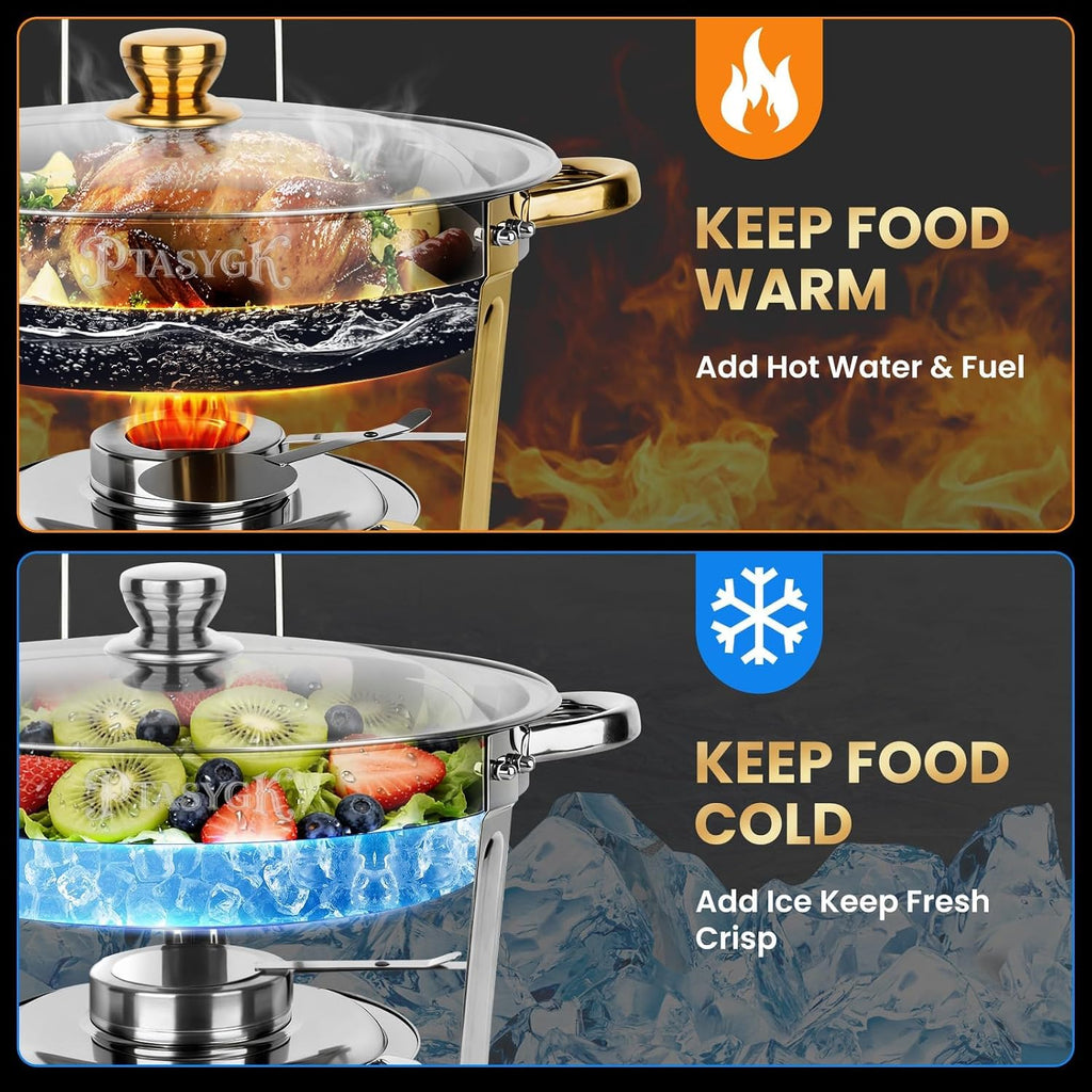 Round Chafing Dishes Buffet 3 Pack 5QT Silver Stainless Steel Lid