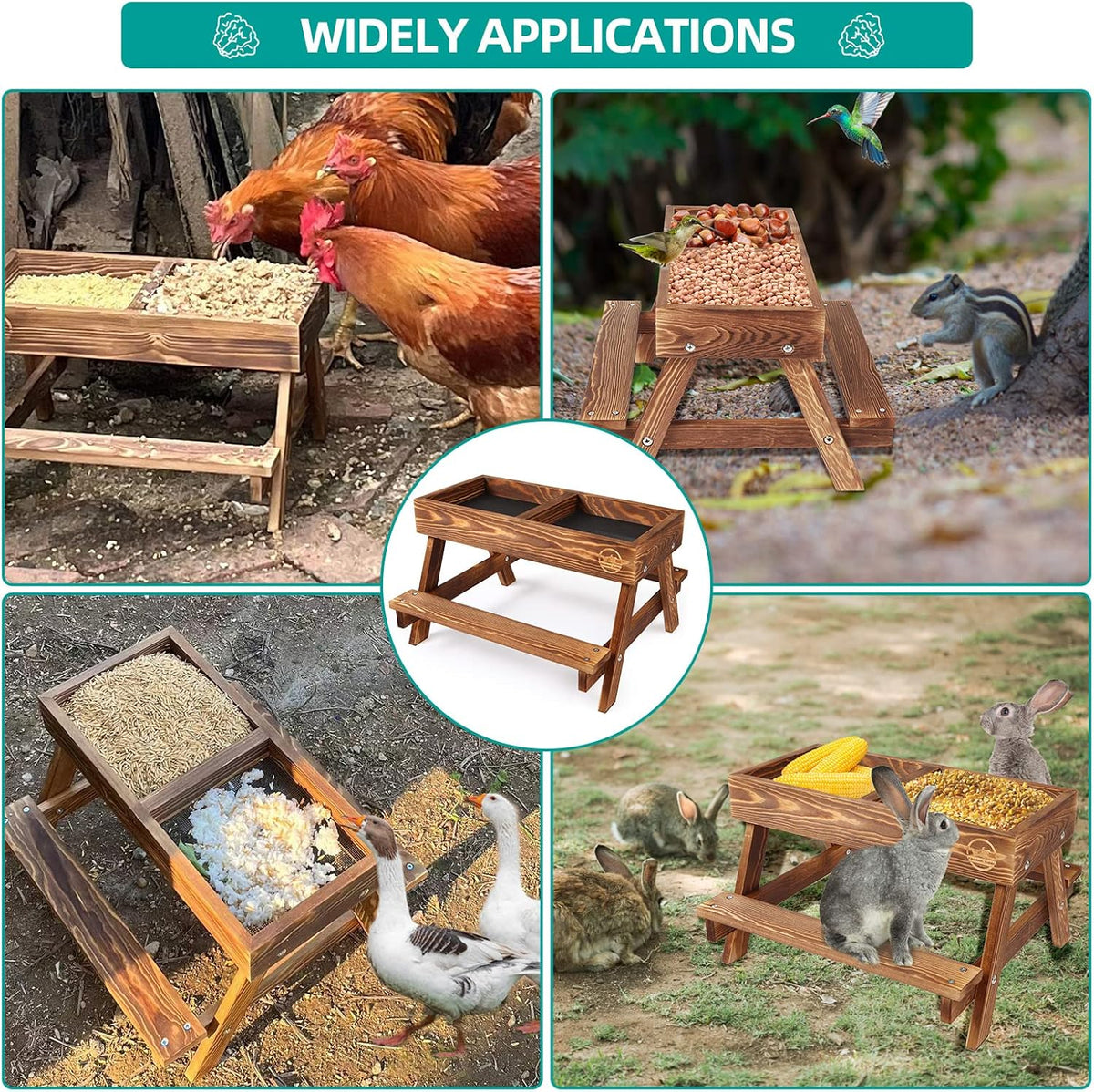 Chicken Table No Waste, Chicken Picnic Feeder Handmade Carbonized Wooden, Large DIY Chicken Feeder Kit, Wild Bird