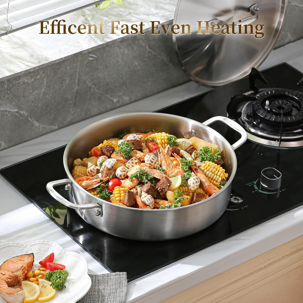 Tri-Ply Stainless Steel 5 Quart Braiser Pan with Lid