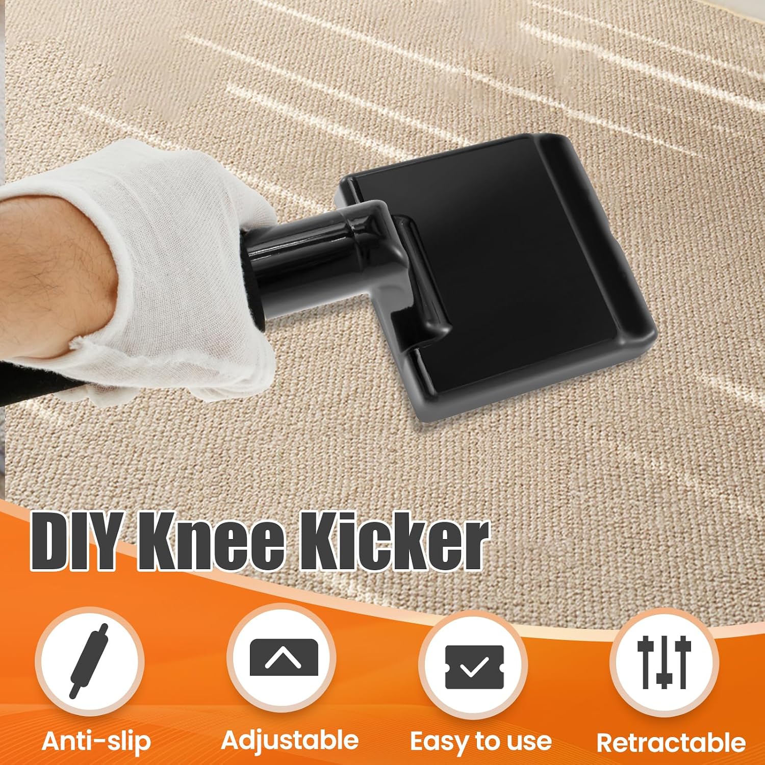 Economy Carpet Knee Kicker, Adjustable Carpet Stretcher Knee Kicker with Non Slip Handle, Wide Steel Head for Maximum