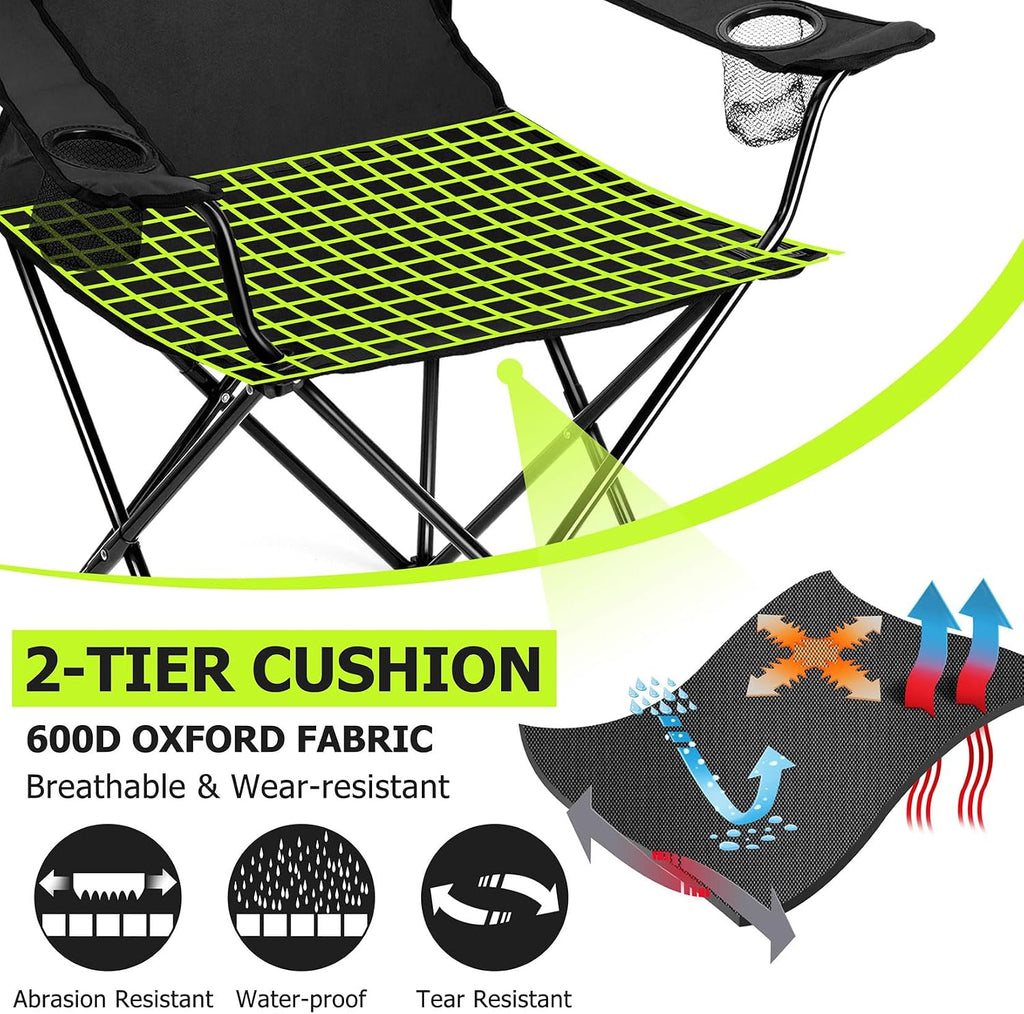 Camping Lawn Chairs & Table Set, Large Beach Chairs for Outside | Portable Folding Camp Chair for Adults, Heavy Duty