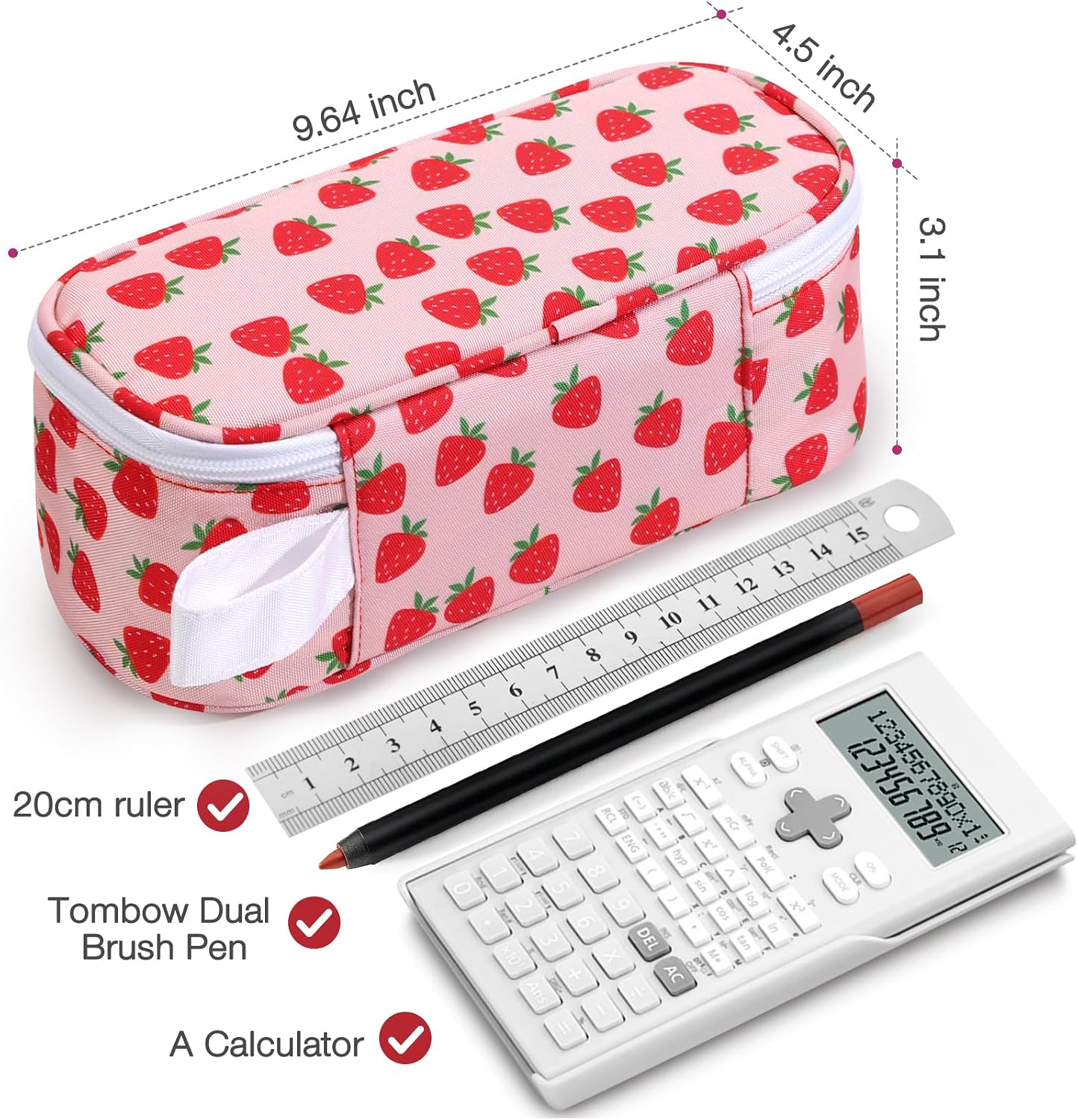 Large Capacity Pencil Case Portable Pencil Pouch Bag School Supplies for College Students Girls Boys Adults(Strawberry)