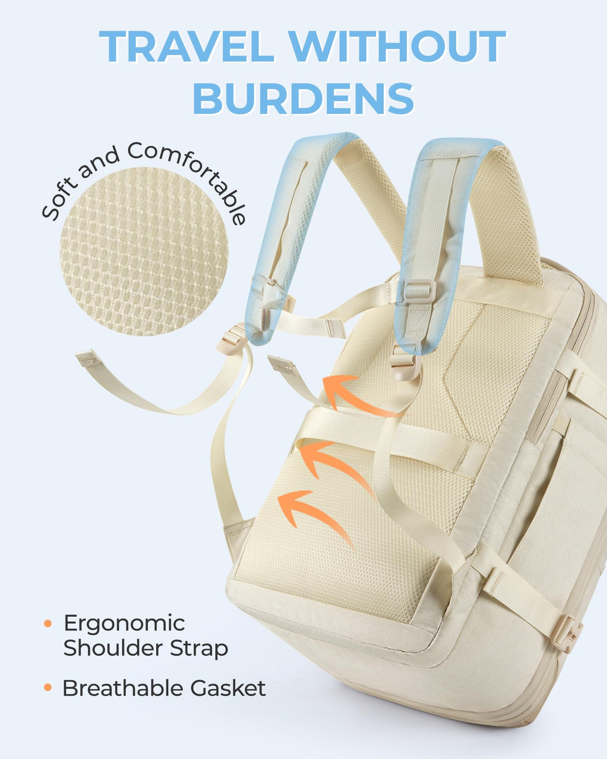 37L Expandable Travel Backpack Compression Carry On Daypack