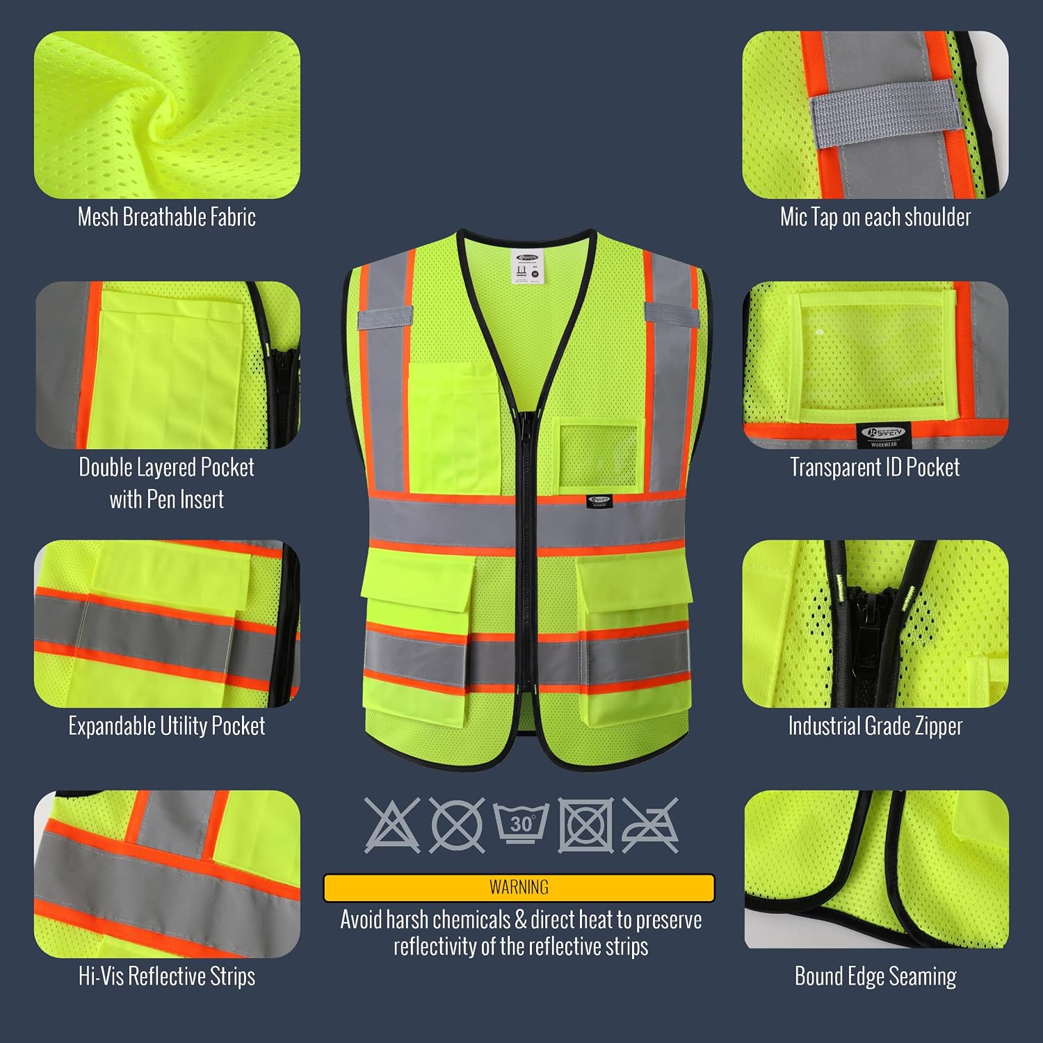 Safety Vest for men women Hi Vis Vest with Pockets and Zipper High Visibility Reflective Vests BX320