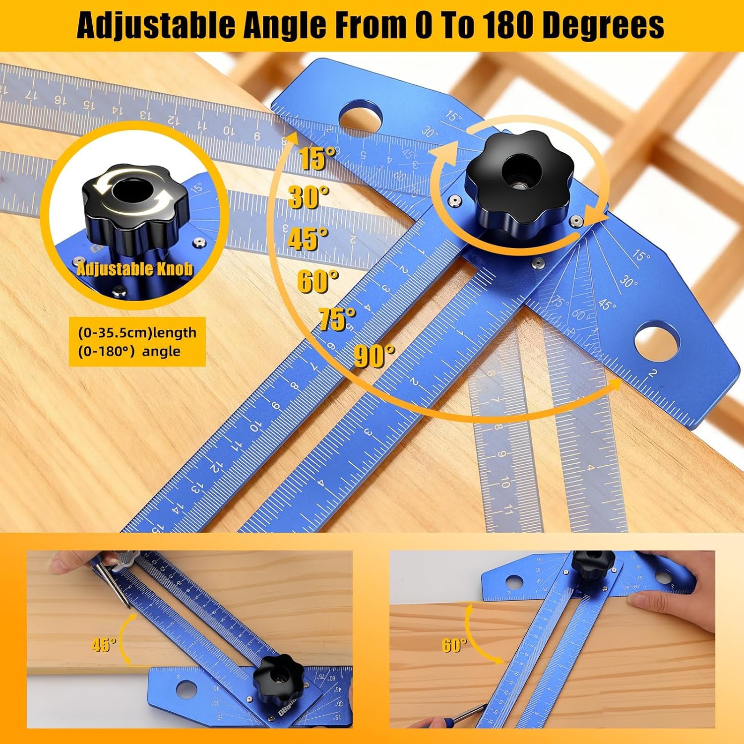 Speed Combination T-Square Woodworking Carpenter Angle Finder Ruler | Includes Carpenter Pencil & Steel Ruler