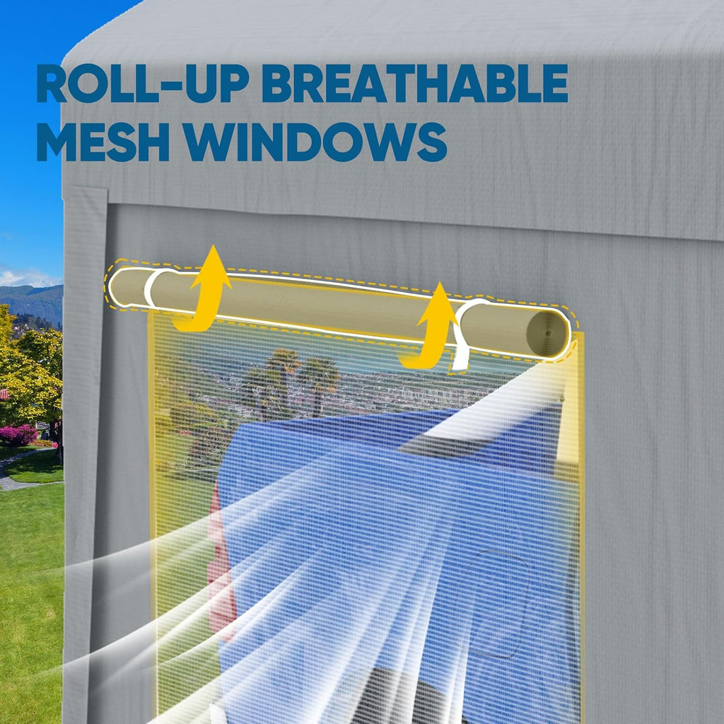 10x20FT Heavy Duty Carport, High-Strength Reinforced Galvanized Outdoor Garage Canopy Tent with Roll-up Ventilated