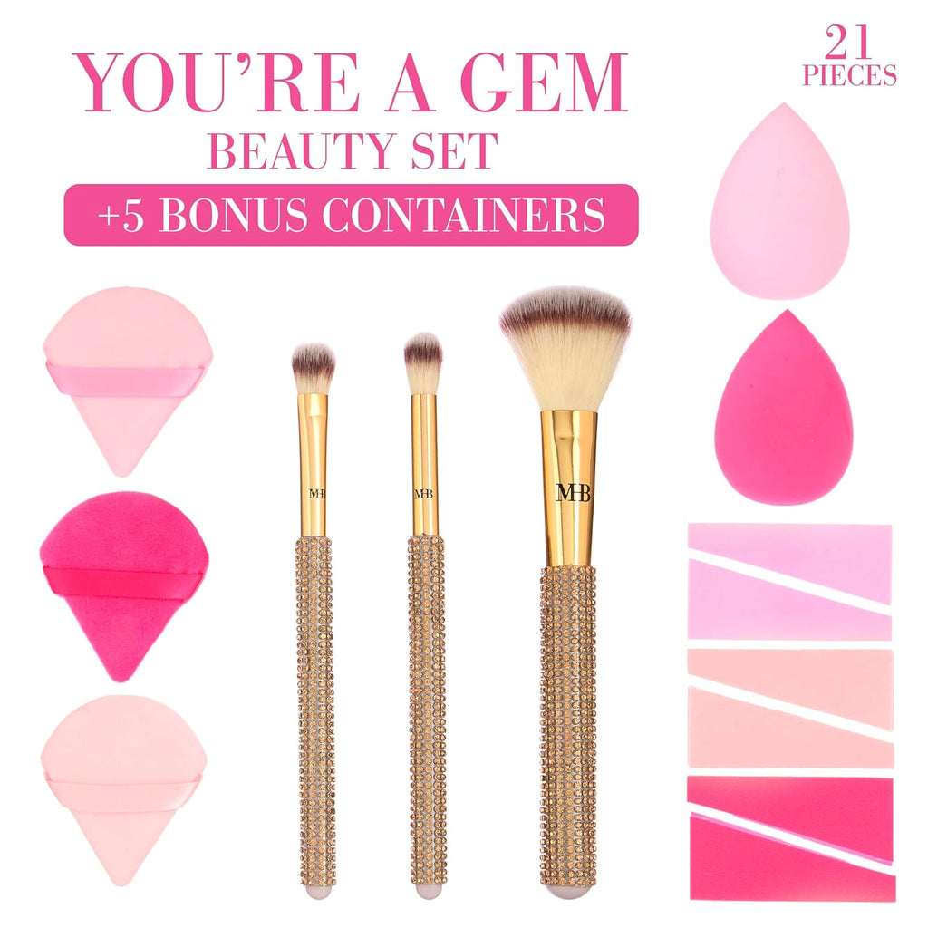 21pc Glam Gem Rhinestone Handle Makeup Brush Set - Assorted Blender