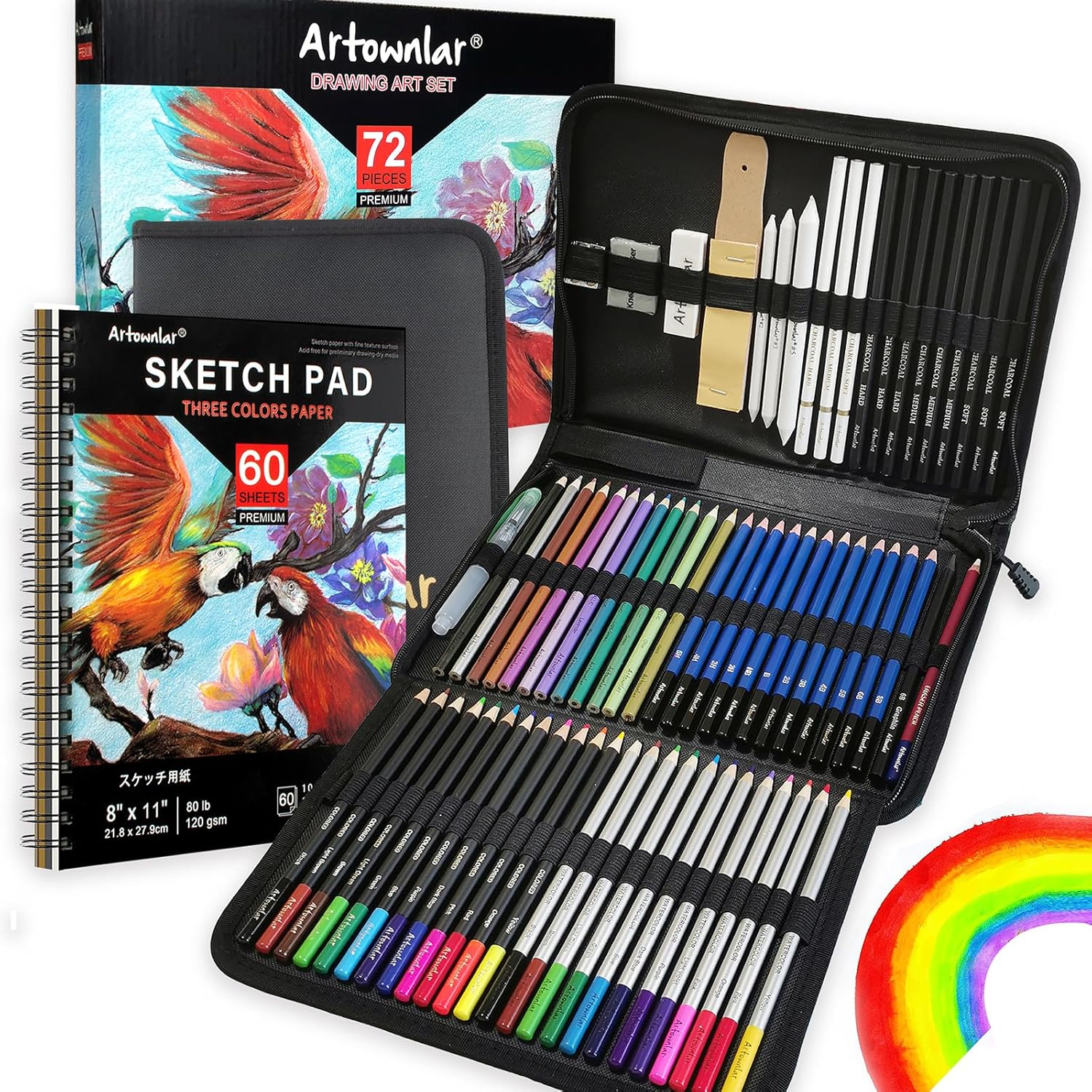 72 Pack Drawing Sketching Set with 8x11 Sketchbook | Pro Art Supplies Kit for Artist Adults Teens Beginner | Graphite