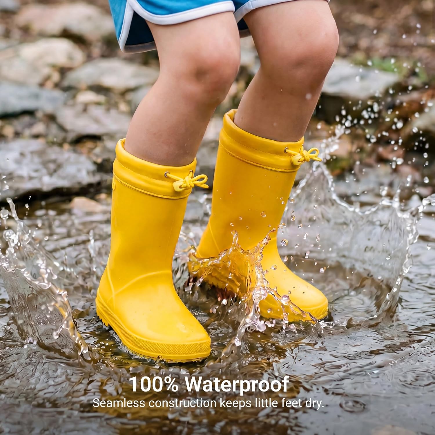 Kids Waterproof Fleece Lined Rain Boots | Lightweight,Non-Slip Outsole,Easy-On,Outdoor Rainy Play,Unisex Boys Girls