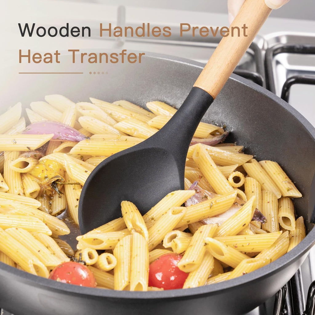39 PCS Kitchen Utensils Set, Silicone Cooking Utensil Sets with Wooden Handle, 446°F Heat Resistant Food Grade